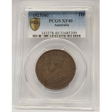 AUSTRALIA 1925 . ONE 1 PENNY . PCGS XF40